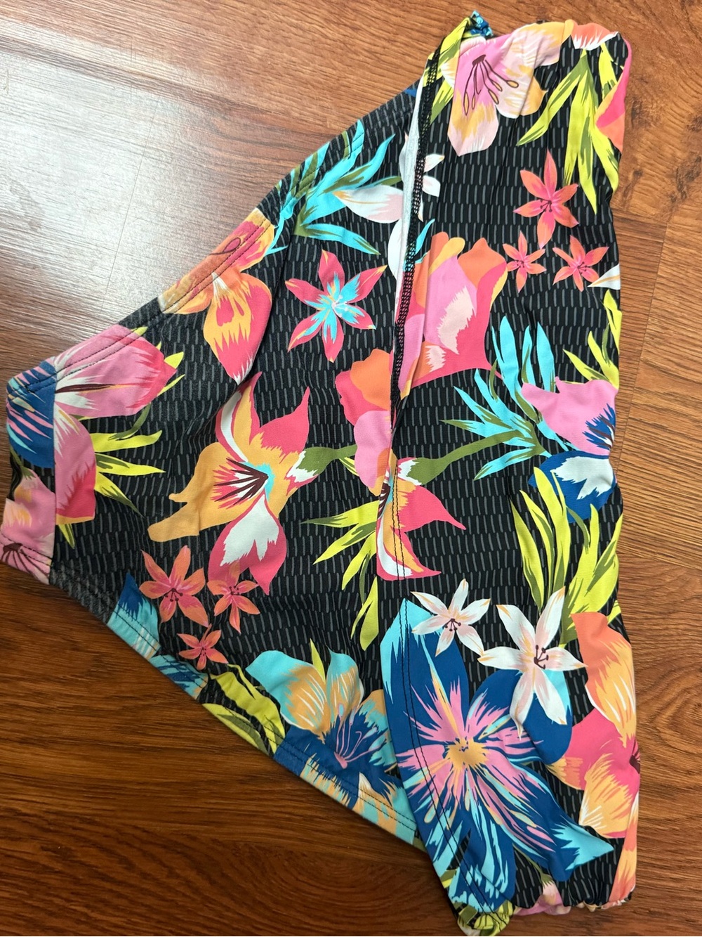 Floral Twist Front Bikini Set - Black with Pink & Blue Flowers - Picture 5 of 7